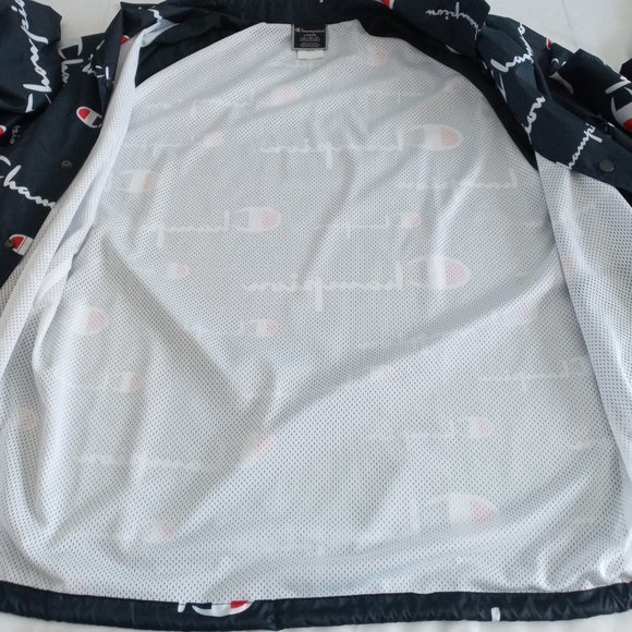 Champion all over spellout lined Satin Coaches Jacket Size Large - Picture 8 of 10